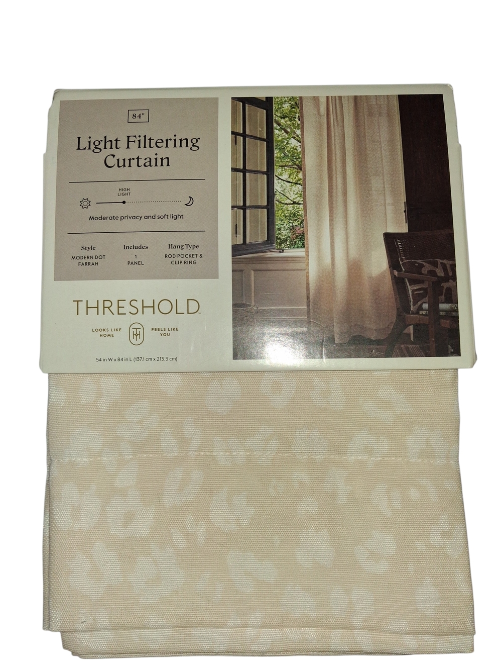 Threshold Light Filtering Curtain Panel - Beige Floral Pattern